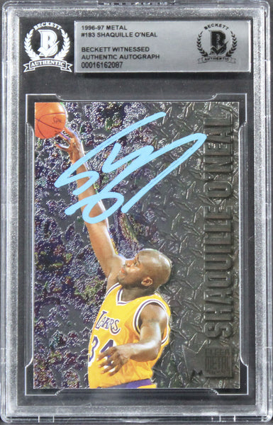 Lakers Shaquille O'Neal Authentic Signed 1996 Metal #183 Card BAS Slabbed