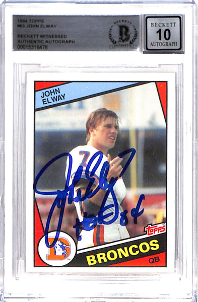 John Elway Signed 1984 Topps #63 Trading Card HOF Beckett 38772