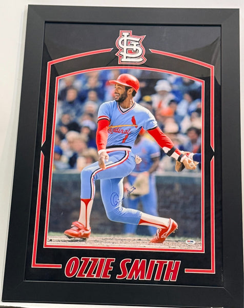Ozzie Smith Autographed 16x20 Photo -- St. Louis Cardinals | Framed | PSA COA