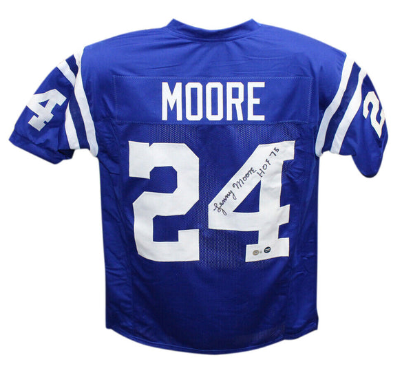Lenny Moore Autographed/Signed Pro Style Blue HOF Jersey Beckett 41022