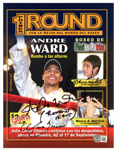 Andre Ward, Morales & Antonio Barrera Autographed Primer Round Magazine Beckett