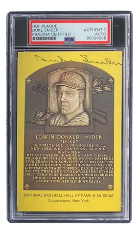 Duke Snider Signed 4x6 Brooklyn Dodgers HOF Plaque Card PSA/DNA 85026268
