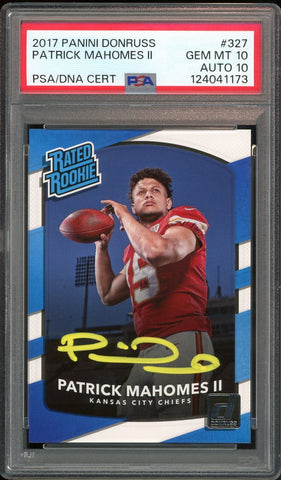 2017 Panini Donruss Rated Rookie Patrick Mahomes RC PSA 10/10 Auto GEM MINT