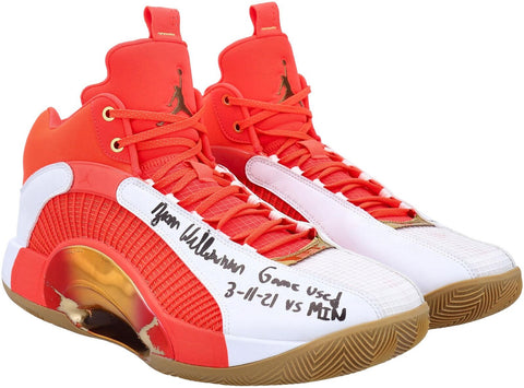 Zion Williamson Pelicans Signed GU Jordan Shoes vs Timberwolves 3/11/2021 w/Insc