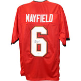 Baker Mayfield Autographed/Signed Pro Style size XL Red Jersey Beckett 50299