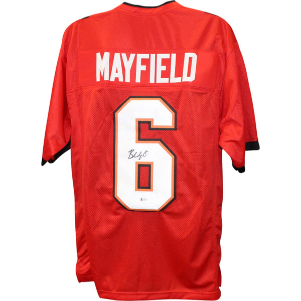 Baker Mayfield Autographed/Signed Pro Style size XL Red Jersey Beckett 50299