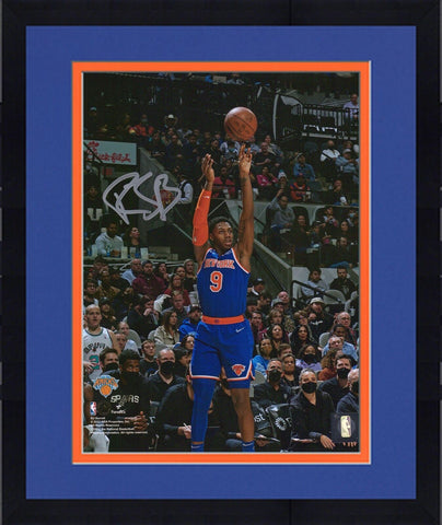 Framed RJ Barrett New York Knicks Signed 8x10 Blue Shooting Photo