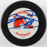 Joe Sakic Signed Quebec Nordiques Logo Hockey Puck (JSA COA)