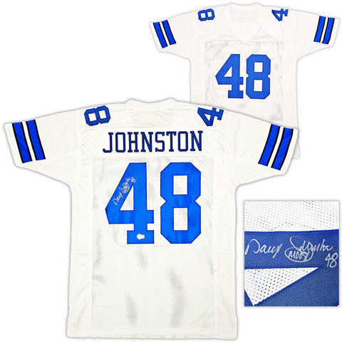 DALLAS COWBOYS DARRYL JOHNSTON AUTOGRAPHED WHITE JERSEY BECKETT BAS QR 212609