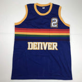Autographed/Signed Alex English Denver Blue Basketball Jersey PSA/DNA COA