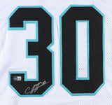 Chuba Hubbard Signed Panther White Jersey (Beckett) Carolina 2021 Draft Pick RB