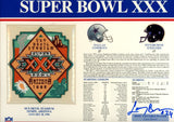 Larry Brown Autographed Dallas Cowboys SB XXX Patch Stat Card Beckett 54953