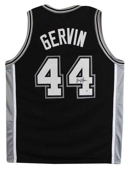 George Gervin Authentic Signed Black Pro Style Jersey Autographed JSA Witness