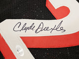 PORTLAND TRAIL BLAZERS CLYDE DREXLER AUTOGRAPHED BLACK JERSEY JSA STOCK #215756