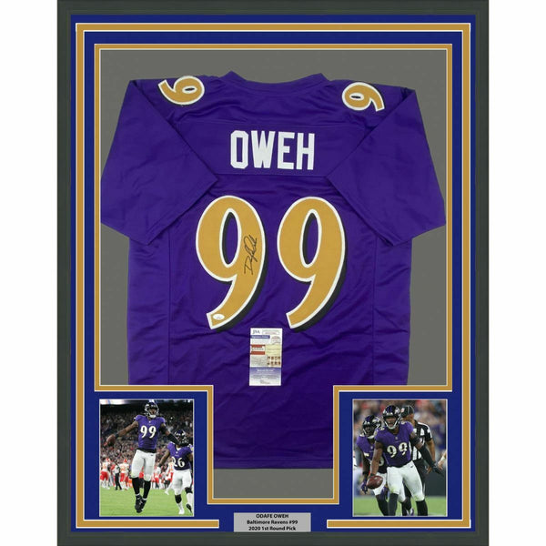 FRAMED Autographed/Signed ODAFE OWEH 33x42 Baltimore Color Rush Jersey JSA COA