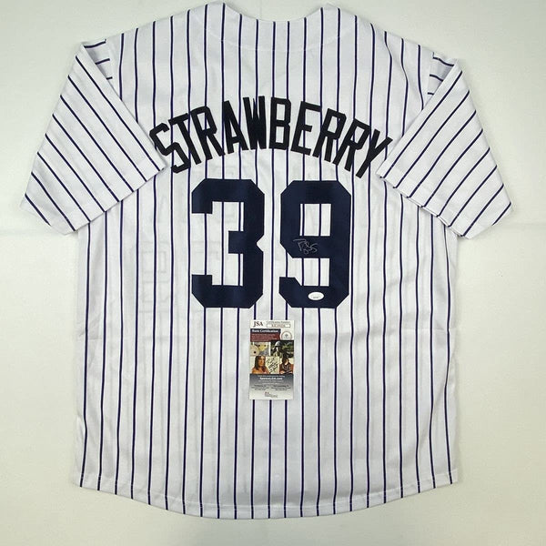 Autographed/Signed Darryl Strawberry New York Pinstripe Jersey JSA COA