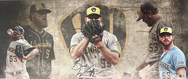 Brewers BRANDON WOODRUFF Signed 13x31 Stretched Canvas Collage AUTO - BAS