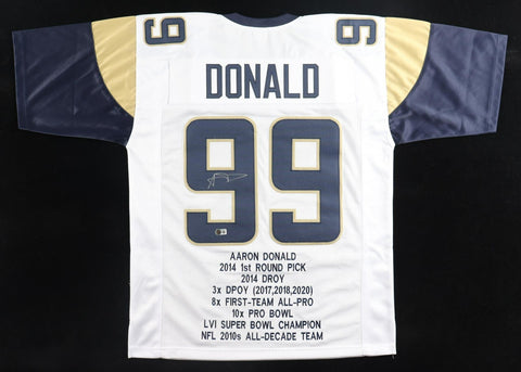 Aaron Donald Signed Los Angeles Rams Career Throwback Stat Jersey (Beckett) D.E.
