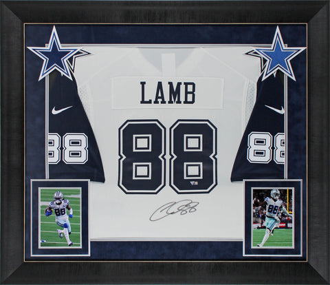 Cowboys CeeDee Lamb Signed White Color Rush Nike Game Framed Jersey Fanatics