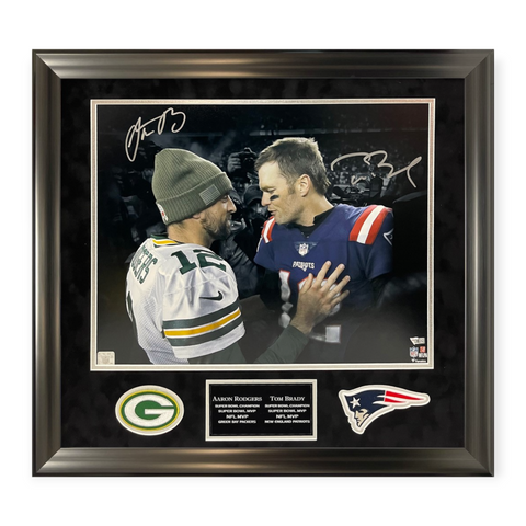 Tom Brady & Aaron Rodgers Signed Autographed Photograph Framed to 23x27 Fanatics