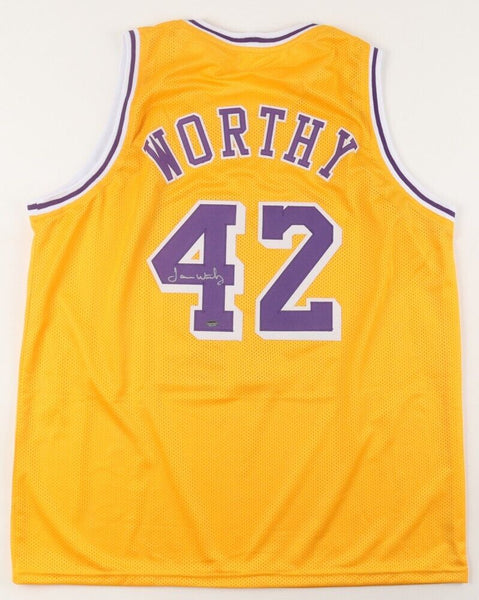 James Worthy Signed Los Angeles Lakers Home Jersey (Schwartz COA) 3xNBA Champion
