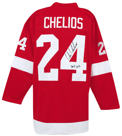 Chris Chelios (RED WINGS) Signed Red Custom Jersey w/HOF 2013 - (SCHWARTZ COA)