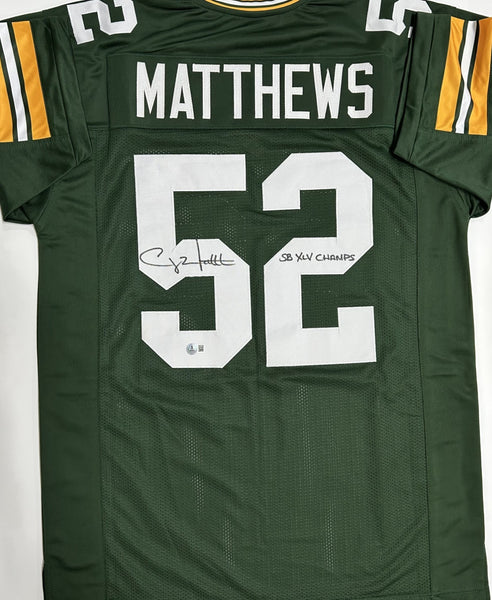 CLAY MATTHEWS Signed Replica Green Jersey w/ XLV Script- Green Bay Packers - BAS