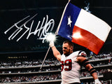 JJ Watt Autographed Houston Texans 8x10 Texas Flag Photo -Beckett W Hologram