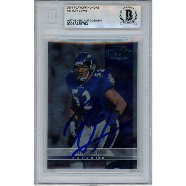 Ray Lewis Autographed 2001 Playoff Honors #34 Trading Card Slab Beckett 53471