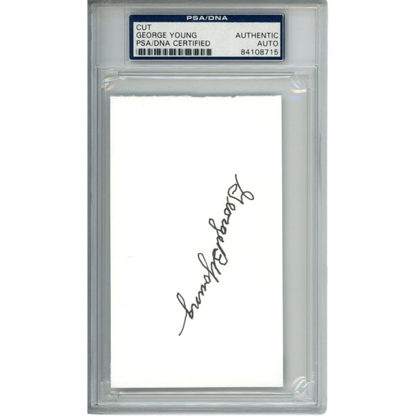 George Young Autographed New York Giants 3x5" Cut PSA Slabbed 54792