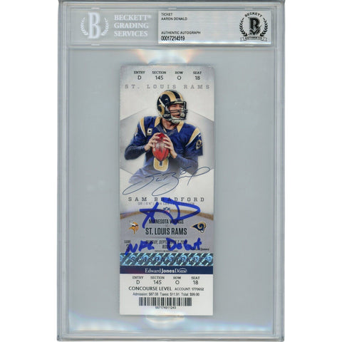 Aaron Donald Autographed Los Angeles Rams NFL Debut Ticket Stub Beckett 43855