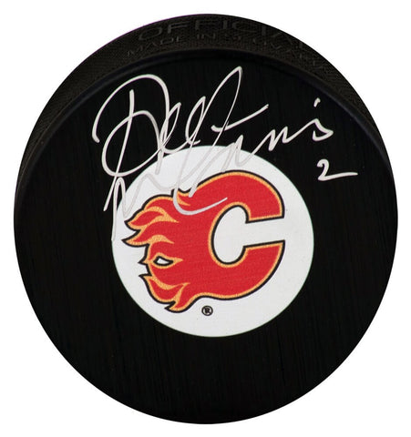 Al MacInnis Signed Calgary Flames Medium Logo Hockey Puck - (SCHWARTZ COA)