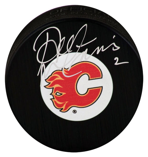 Al MacInnis Signed Calgary Flames Medium Logo Hockey Puck - (SCHWARTZ COA)