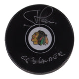 Steve Larmer Signed Chicago Blackhawks Logo Puck (JSA COA) 1983 Calder Trophy