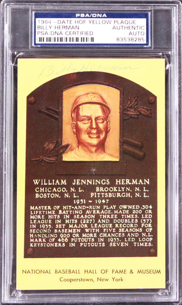 Cubs Billy Herman Signed 3.5x5.5 1964 HOF Yellow Plaque Postcard PSA/DNA Slabbed
