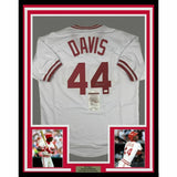 FRAMED Autographed/Signed ERIC DAVIS 33x42 Cincinnati White Jersey JSA COA Auto