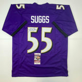 Autographed/Signed Terrell Suggs Baltimore Purple Football Jersey JSA COA Auto