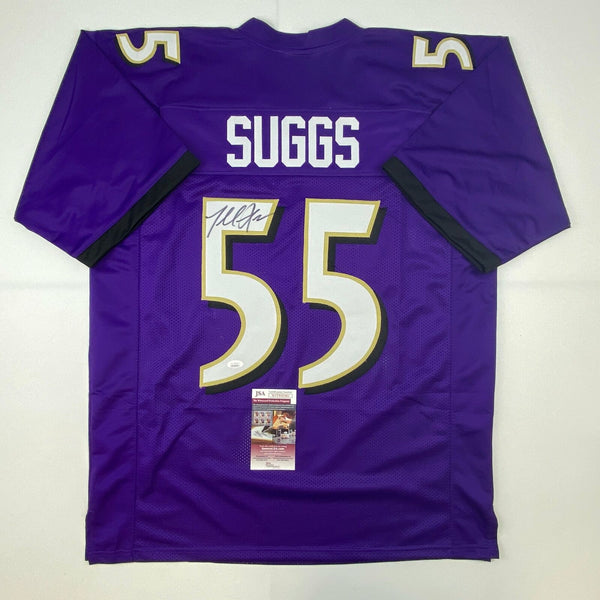 Autographed/Signed Terrell Suggs Baltimore Purple Football Jersey JSA COA Auto