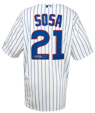 Sammy Sosa Signed Cubs White Majestic Replica Baseball Jersey - (SCHWARTZ COA)