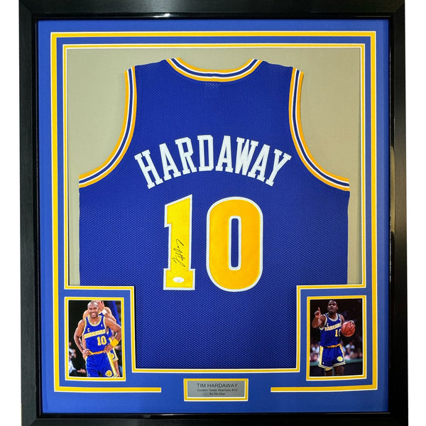 FRAMED Signed TIM HARDAWAY 35x39 Warriors Blue Jersey JSA COA Auto