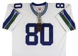 Seahawks Steve Largent "Career Stat" Signed White M&N TB Jersey BAS Witnessed
