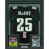 FRAMED Autographed/Signed LESEAN MCCOY 33x42 Philadelphia Black Jersey JSA COA