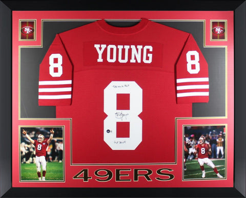 Steve Young Autographed San Francisco 49ers Super Bowl HOF Framed Jersey JSA COA