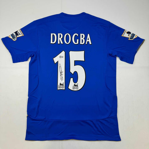 Autographed/Signed Didier Drogba #15 Chelsea FC Blue Soccer Jersey BAS COA