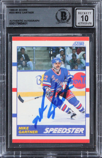 Rangers Mike Gartner Signed 1990 Score #333 Card Auto Gem Mint 10! BAS Slabbed