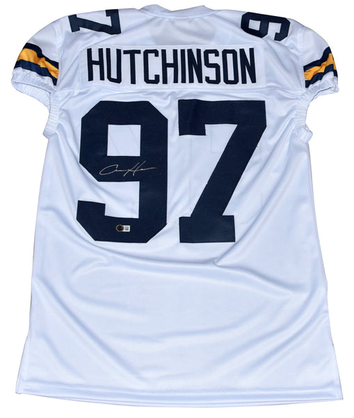 AIDAN HUTCHINSON SIGNED MICHIGAN WOLVERINES #97 WHITE GAME CUT JERSEY BECKETT