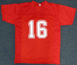 WASHINGTON STATE COUGARS RYAN LEAF AUTOGRAPHED RED JERSEY BECKETT BAS QR 193979