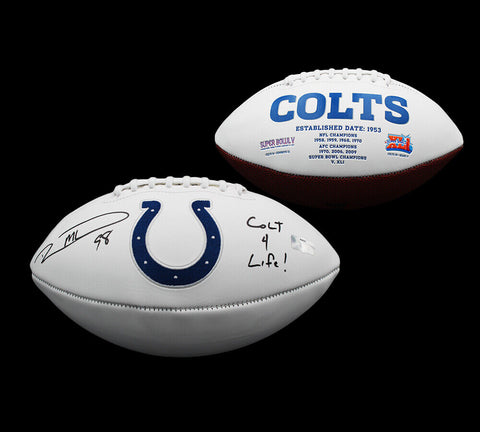 Robert Mathis Signed Indianapolis Colts Embroidered White Football - Inscription