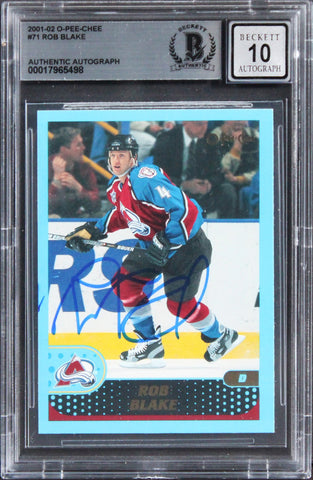 Avalanche Rob Blake Signed 2001 O-Pee-Chee #71 Card Auto Graded 10! BAS Slabbed