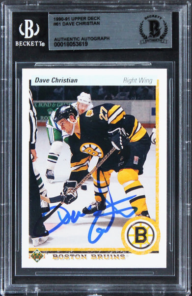 Bruins Dave Christian Authentic Signed 1990 Upper Deck #61 Card BAS Slabbed